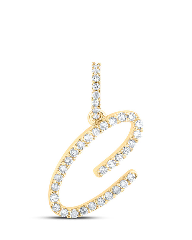 10kt Yellow Gold Womens Round Diamond C Initial Letter Pendant 1/6 Cttw