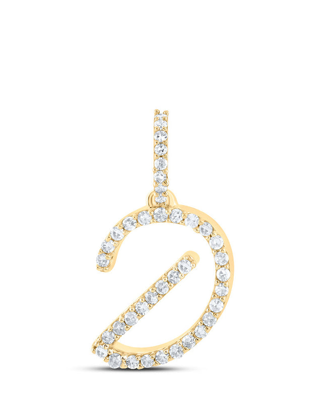 10kt Yellow Gold Womens Round Diamond D Initial Letter Pendant 1/6 Cttw