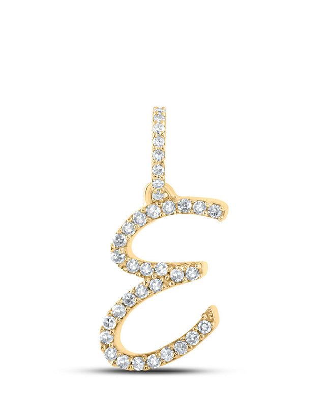 10kt Yellow Gold Womens Round Diamond E Initial Letter Pendant 1/8 Cttw