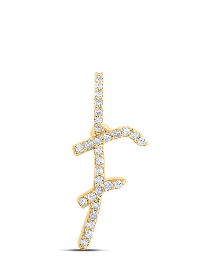 10kt Yellow Gold Womens Round Diamond F Initial Letter Pendant 1/8 Cttw