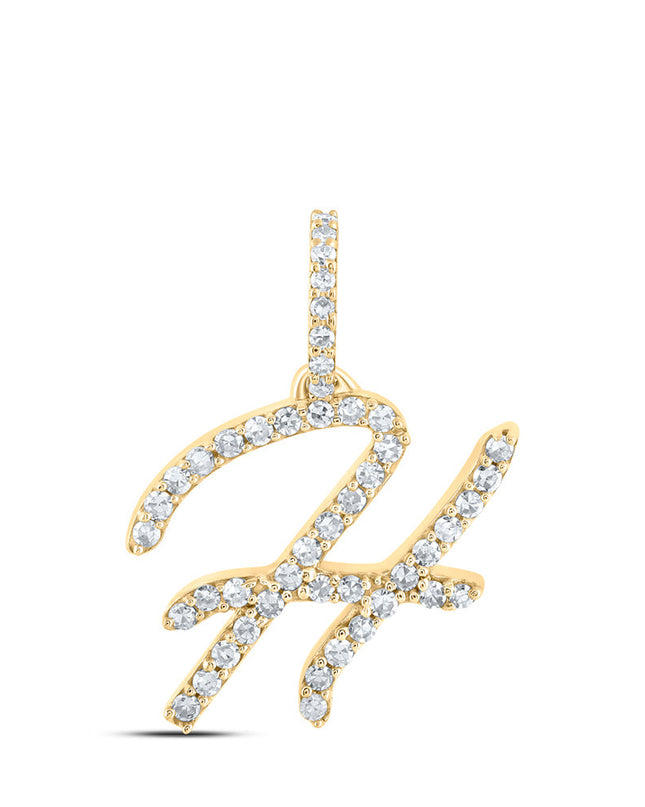 10kt Yellow Gold Womens Round Diamond H Initial Letter Pendant 1/5 Cttw