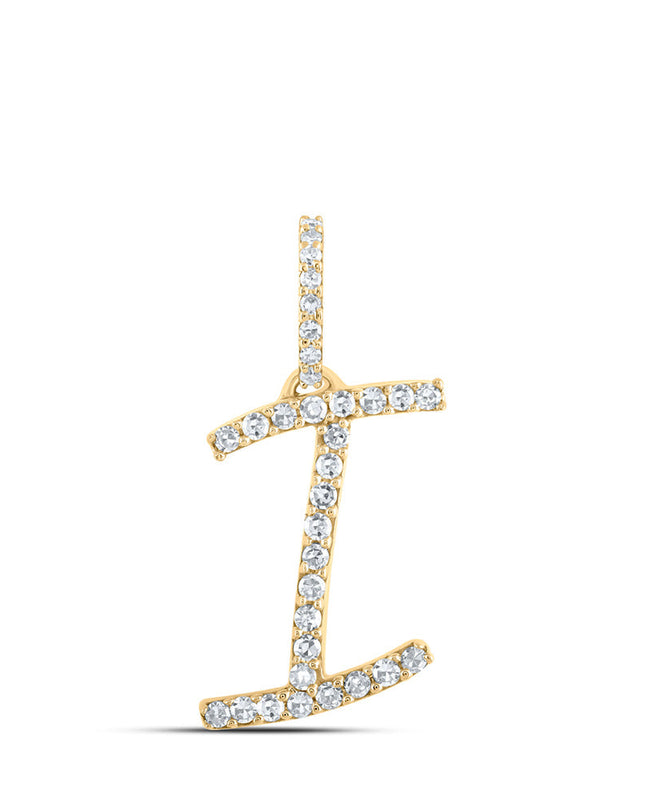 10kt Yellow Gold Womens Round Diamond I Initial Letter Pendant 1/8 Cttw