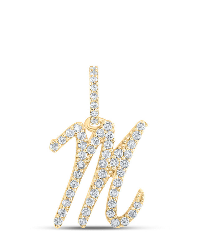 10kt Yellow Gold Womens Round Diamond M Initial Letter Pendant 1/5 Cttw