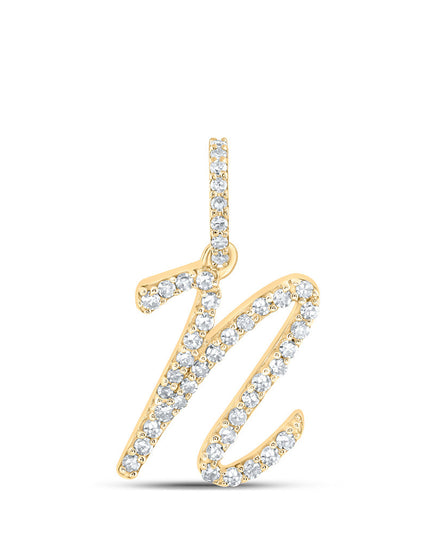10kt Yellow Gold Womens Round Diamond N Initial Letter Pendant 1/6 Cttw