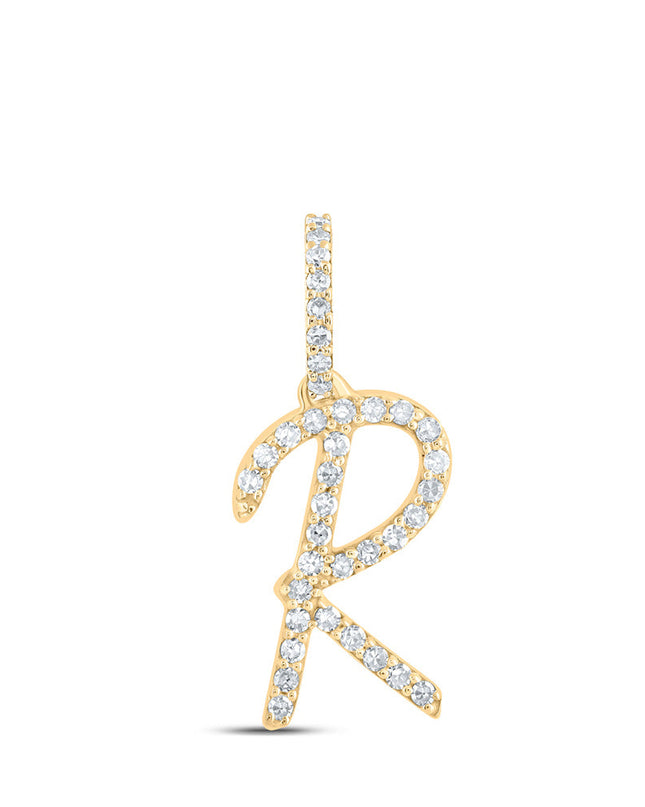 10kt Yellow Gold Womens Round Diamond R Initial Letter Pendant 1/8 Cttw
