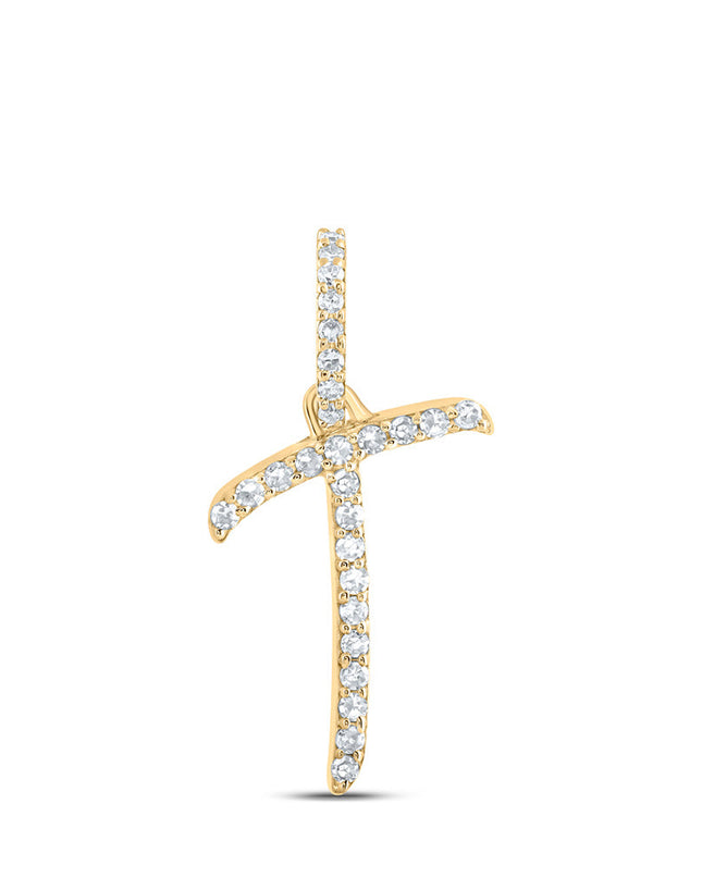 10kt Yellow Gold Womens Round Diamond T Initial Letter Pendant 1/10 Cttw