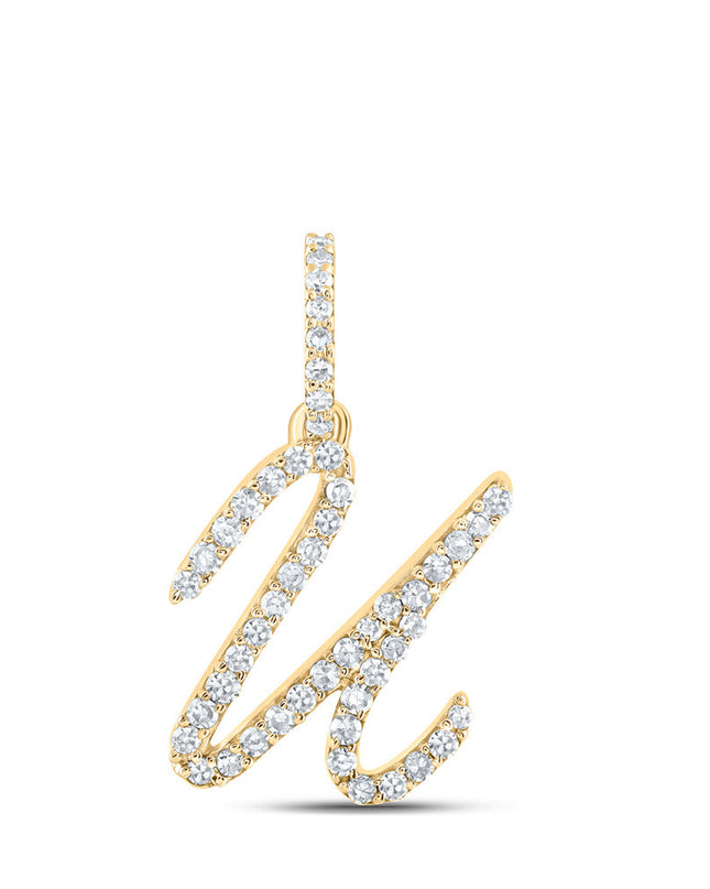 10kt Yellow Gold Womens Round Diamond U Initial Letter Pendant 1/5 Cttw