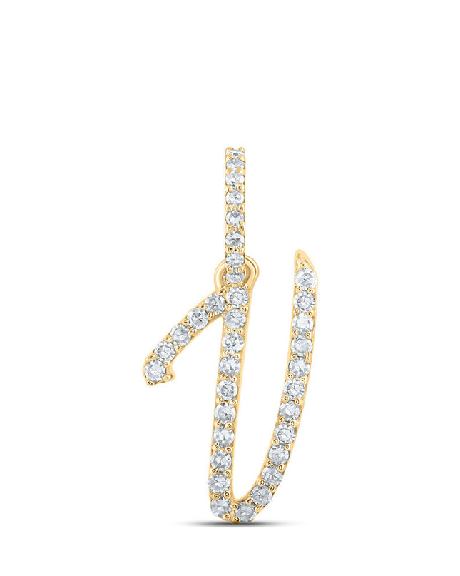 10kt Yellow Gold Womens Round Diamond V Initial Letter Pendant 1/6 Cttw