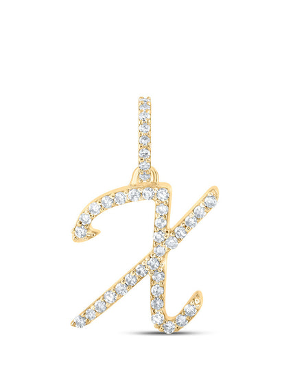 10kt Yellow Gold Womens Round Diamond X Cursive Initial Letter Pendant 1/6 Cttw