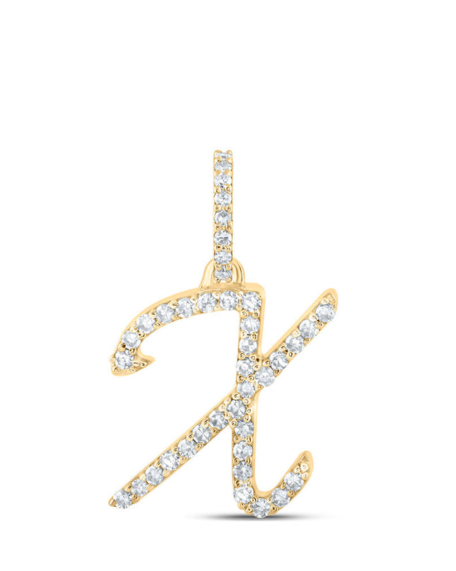 10kt Yellow Gold Womens Round Diamond X Cursive Initial Letter Pendant 1/6 Cttw