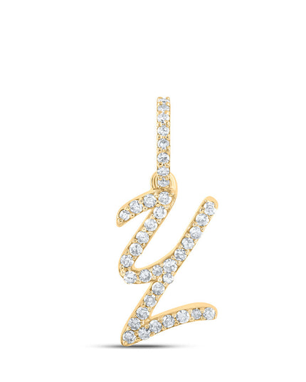 10kt Yellow Gold Womens Round Diamond Y Cursive Initial Letter Pendant 1/8 Cttw