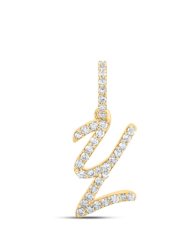 10kt Yellow Gold Womens Round Diamond Y Cursive Initial Letter Pendant 1/8 Cttw