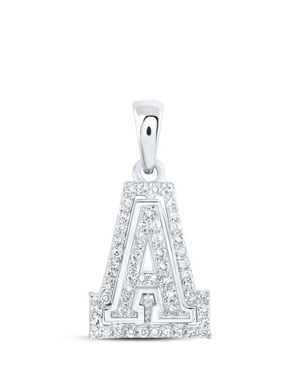 10kt White Gold Womens Round Diamond A Initial Letter Pendant 1/6 Cttw
