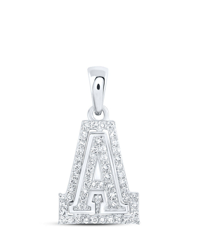 10kt White Gold Womens Round Diamond A Initial Letter Pendant 1/6 Cttw
