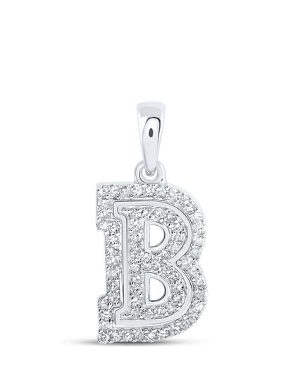 10kt White Gold Womens Round Diamond B Initial Letter Pendant 1/5 Cttw
