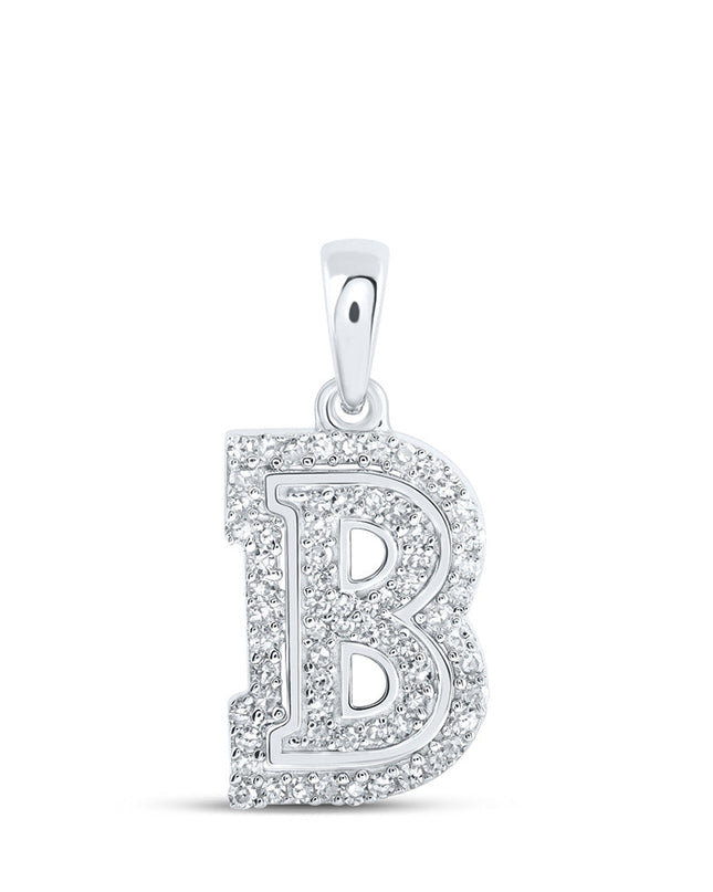 10kt White Gold Womens Round Diamond B Initial Letter Pendant 1/5 Cttw
