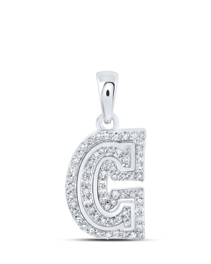 10kt White Gold Womens Round Diamond C Initial Letter Pendant 1/5 Cttw