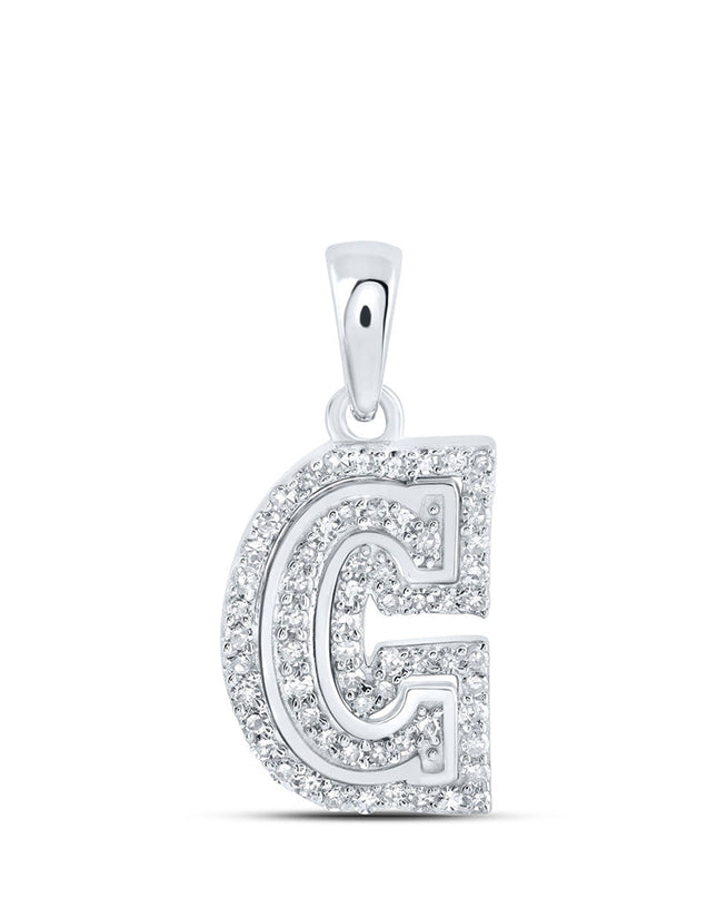 10kt White Gold Womens Round Diamond C Initial Letter Pendant 1/5 Cttw