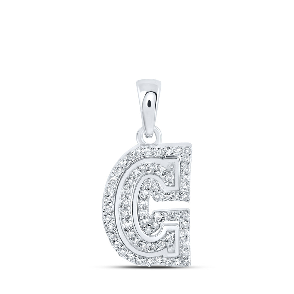 10kt White Gold Womens Round Diamond C Initial Letter Pendant 1/5 Cttw