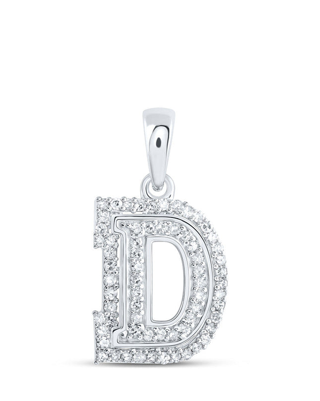 10kt White Gold Womens Round Diamond D Initial Letter Pendant 1/5 Cttw