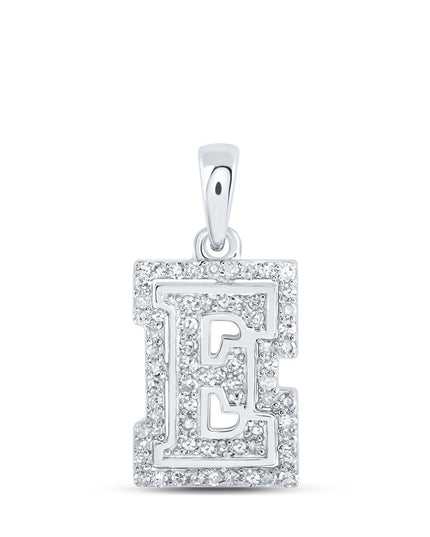 10kt White Gold Womens Round Diamond E Initial Letter Pendant 1/5 Cttw