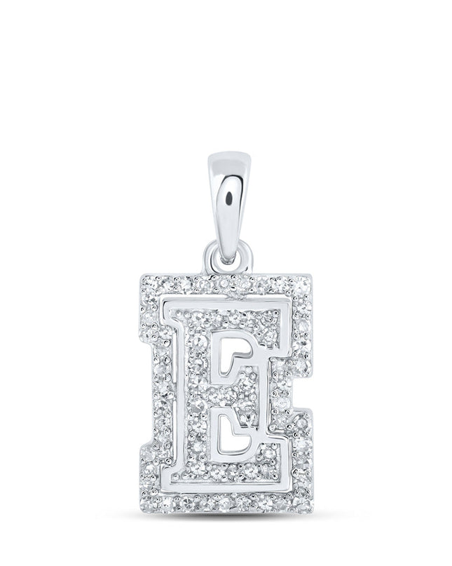 10kt White Gold Womens Round Diamond E Initial Letter Pendant 1/5 Cttw