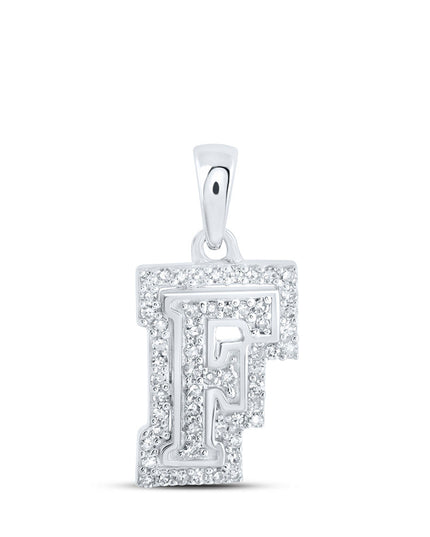10kt White Gold Womens Round Diamond F Initial Letter Pendant 1/5 Cttw