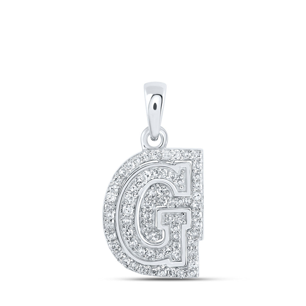 10kt White Gold Womens Round Diamond G Initial Letter Pendant 1/5 Cttw