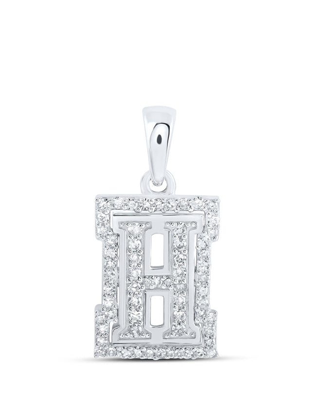 10kt White Gold Womens Round Diamond H Initial Letter Pendant 1/5 Cttw