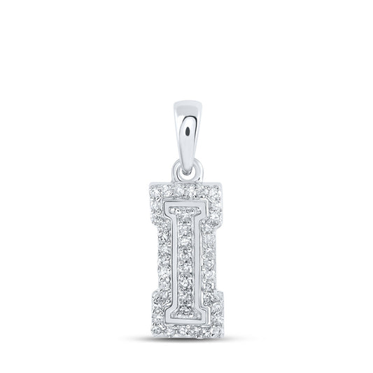 10kt White Gold Womens Round Diamond I Initial Letter Pendant 1/8 Cttw