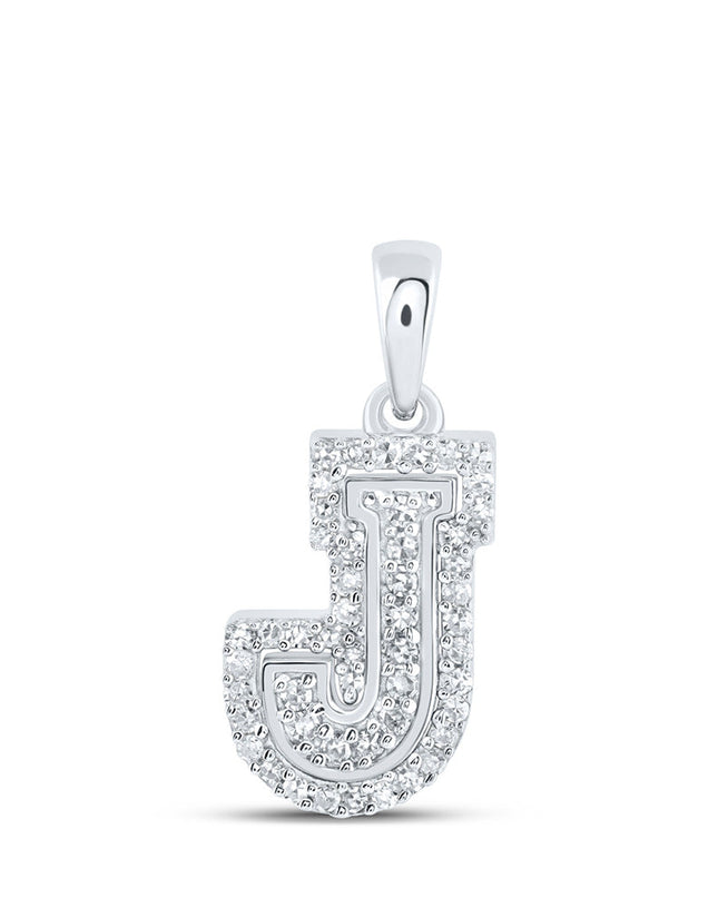 10kt White Gold Womens Round Diamond J Initial Letter Pendant 1/6 Cttw