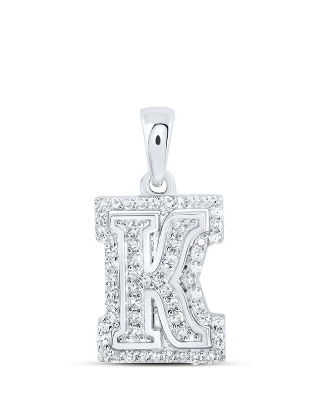10kt White Gold Womens Round Diamond K Initial Letter Pendant 1/5 Cttw