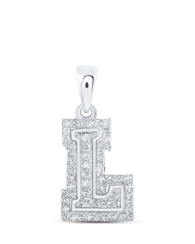 10kt White Gold Womens Round Diamond L Initial Letter Pendant 1/6 Cttw