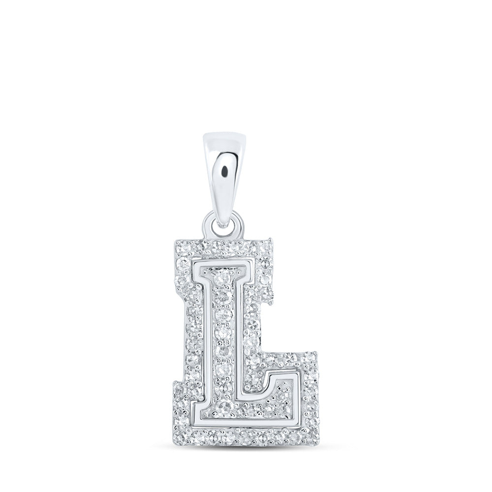 10kt White Gold Womens Round Diamond L Initial Letter Pendant 1/6 Cttw