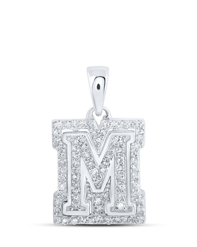 10kt White Gold Womens Round Diamond M Initial Letter Pendant 1/4 Cttw