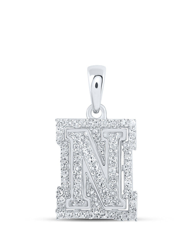 10kt White Gold Womens Round Diamond N Initial Letter Pendant 1/4 Cttw