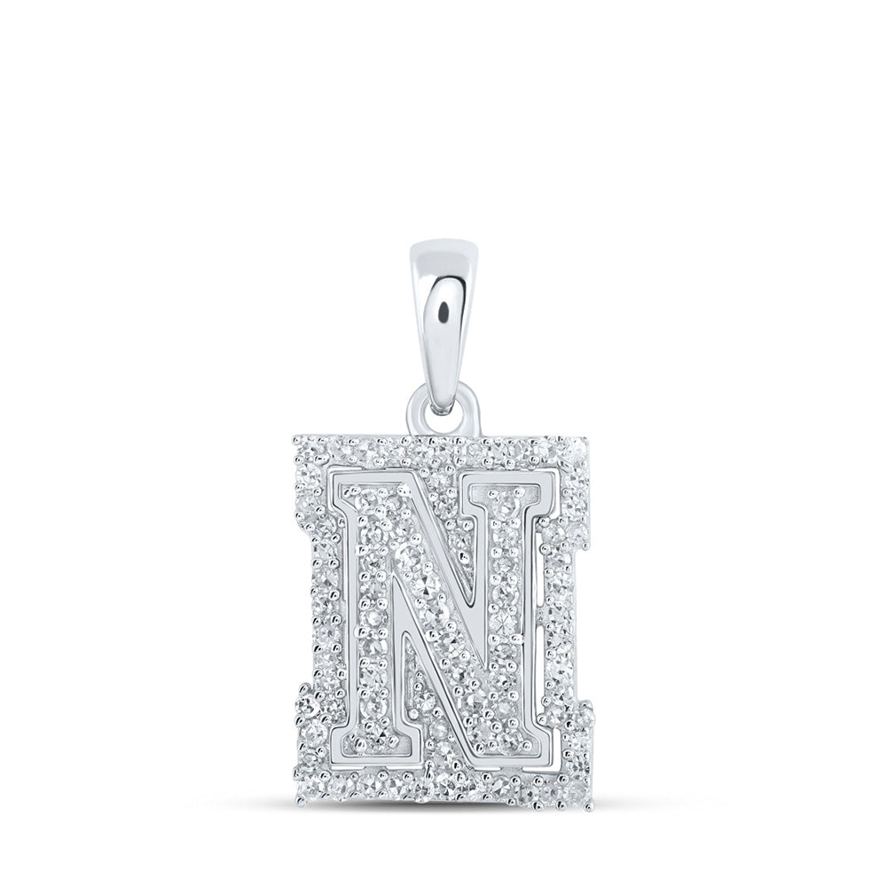 10kt White Gold Womens Round Diamond N Initial Letter Pendant 1/4 Cttw