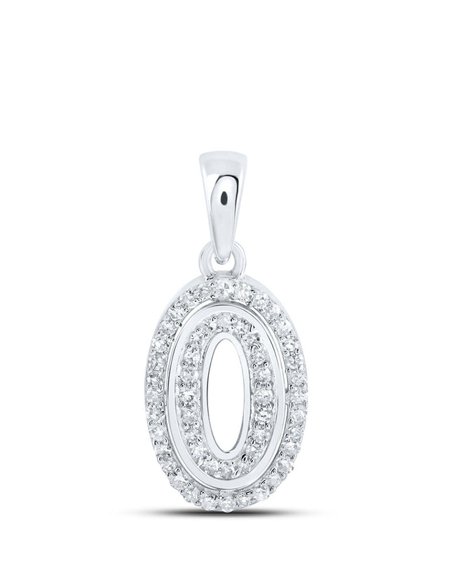 10kt White Gold Womens Round Diamond O Initial Letter Pendant 1/6 Cttw