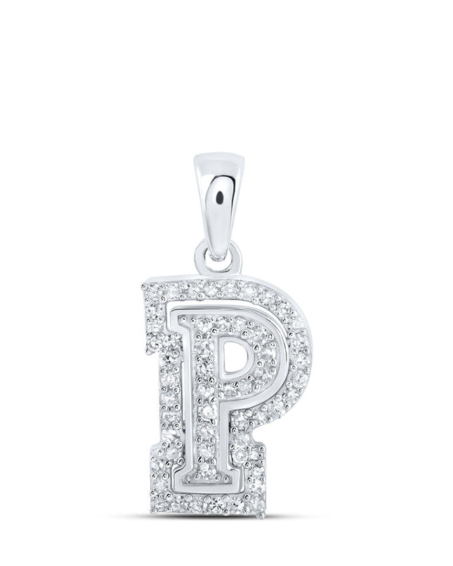 10kt White Gold Womens Round Diamond P Initial Letter Pendant 1/6 Cttw