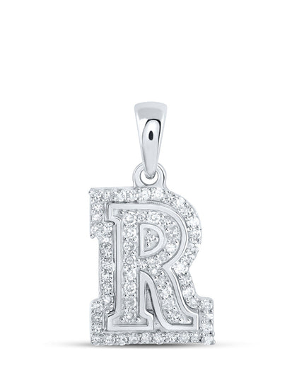 10kt White Gold Womens Round Diamond R Initial Letter Pendant 1/5 Cttw