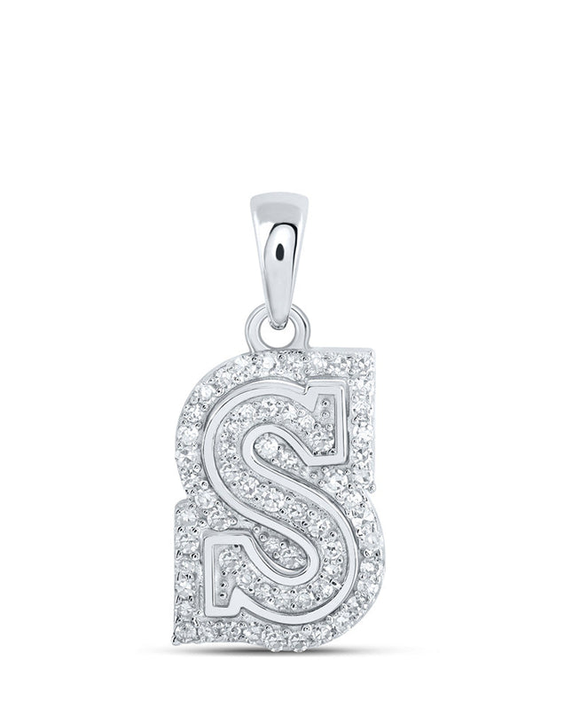 10kt White Gold Womens Round Diamond S Initial Letter Pendant 1/5 Cttw