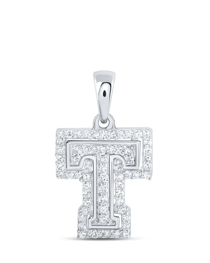 10kt White Gold Womens Round Diamond T Initial Letter Pendant 1/5 Cttw