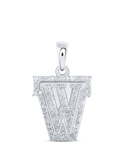 10kt White Gold Womens Round Diamond W Initial Letter Pendant 1/5 Cttw