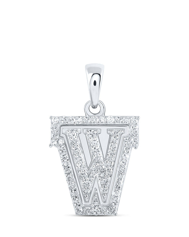 10kt White Gold Womens Round Diamond W Initial Letter Pendant 1/5 Cttw