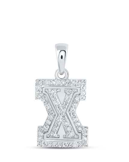10kt White Gold Womens Round Diamond X Initial Letter Pendant 1/5 Cttw