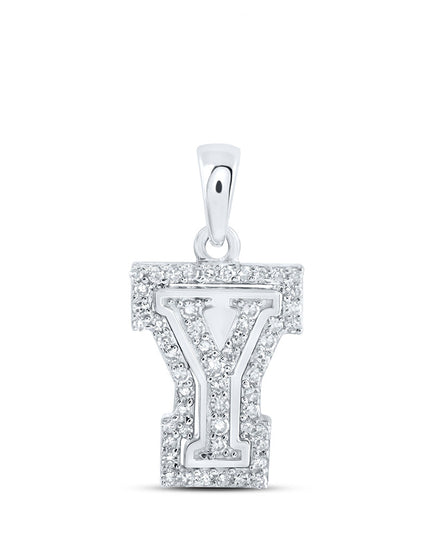 10kt White Gold Womens Round Diamond Y Initial Letter Pendant 1/6 Cttw