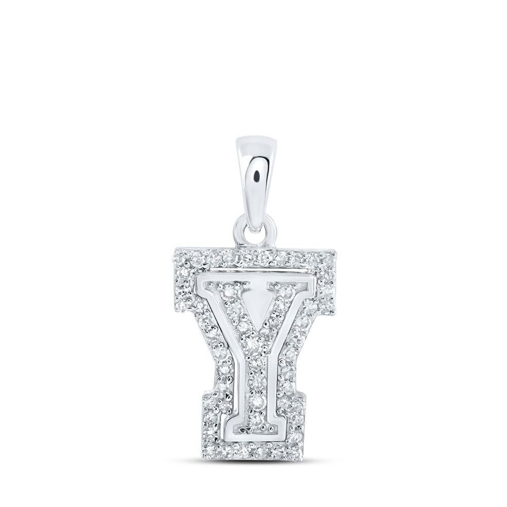 10kt White Gold Womens Round Diamond Y Initial Letter Pendant 1/6 Cttw