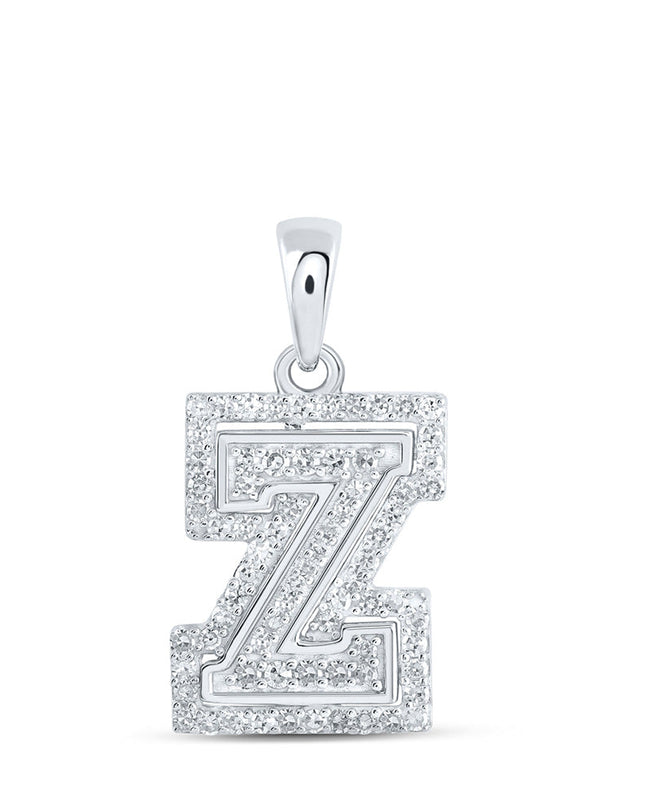 10kt White Gold Womens Round Diamond Z Initial Letter Pendant 1/4 Cttw
