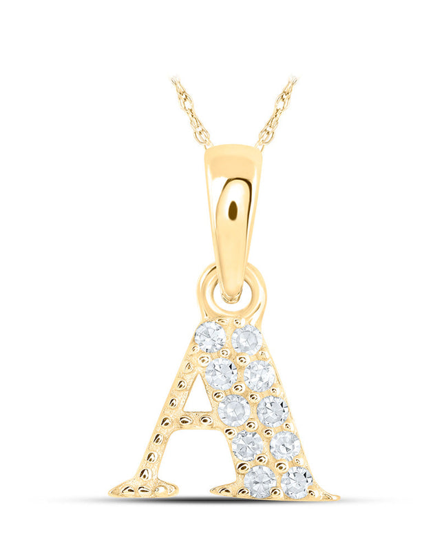 10kt Yellow Gold Womens Round Diamond A Initial Letter Pendant 1/20 Cttw