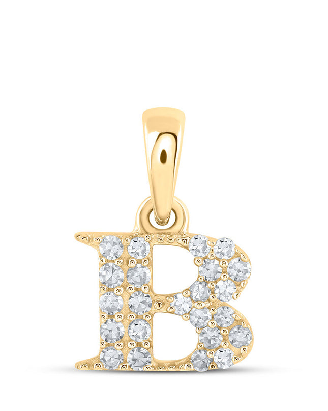 10kt Yellow Gold Womens Round Diamond B Initial Letter Pendant 1/10 Cttw